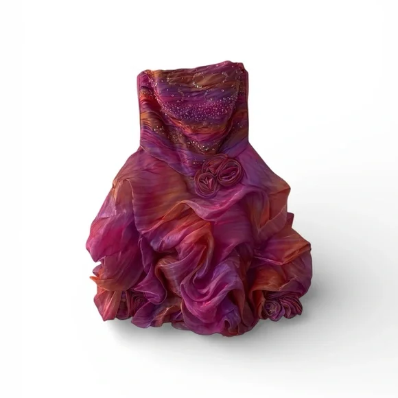 Vibrant   Pink Rainbow Beaded Strapless Cocktail Party Dress - Picture 3 of 6